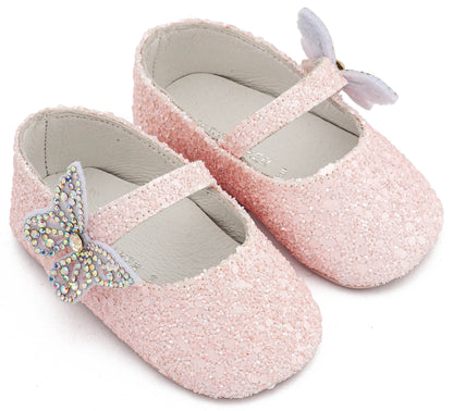 Babywalker Γοβάκι Μονή Μπαρέτα Χρατς με  Στρασένια Πεταλούδα MI1658 Ροζ
