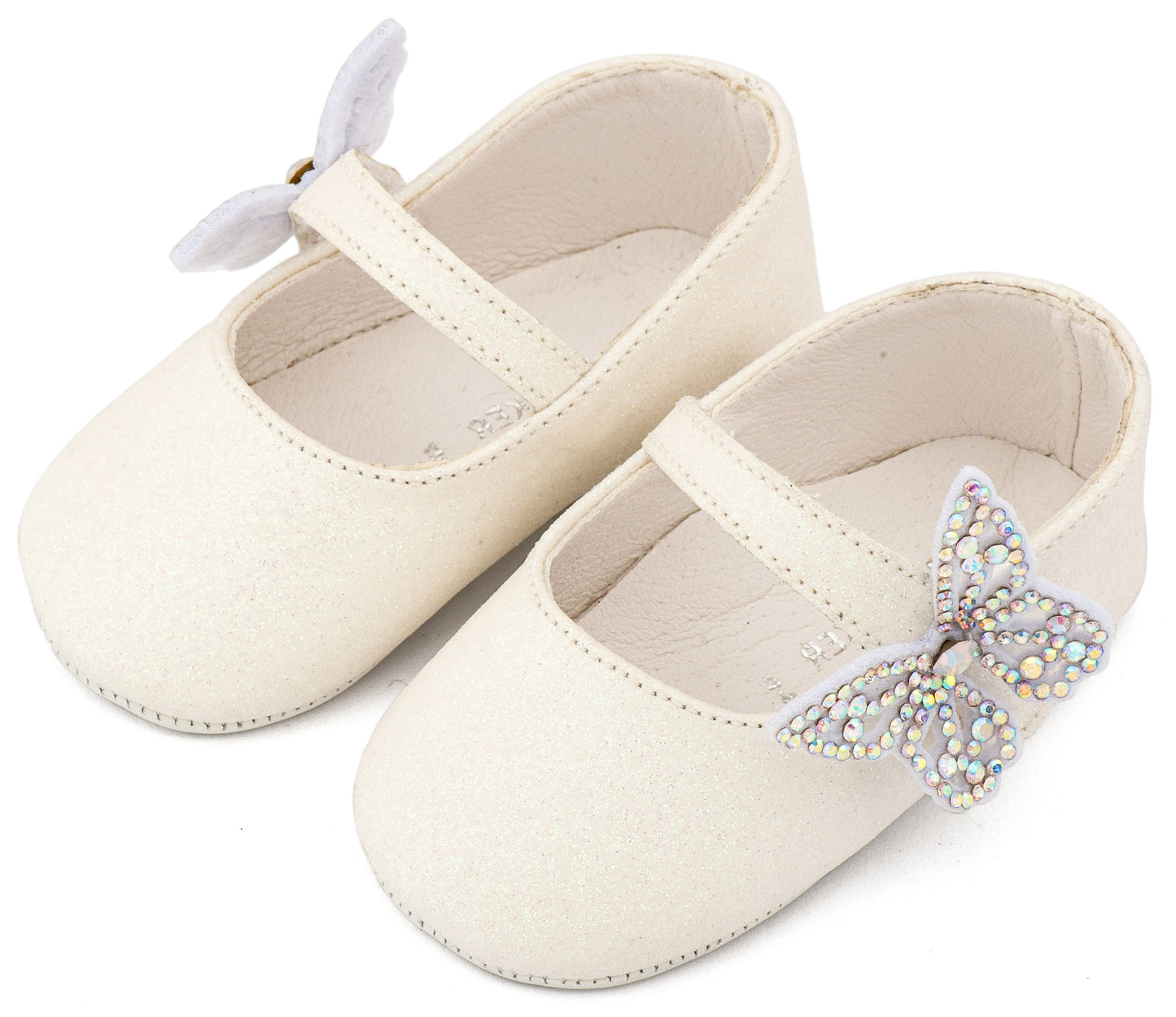 Babywalker Γοβάκι Μονή Μπαρέτα Χρατς με  Στρασένια Πεταλούδα MI1658 Λευκό