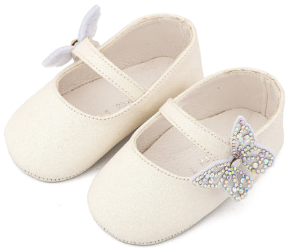 Babywalker Γοβάκι Μονή Μπαρέτα Χρατς με  Στρασένια Πεταλούδα MI1658 Λευκό