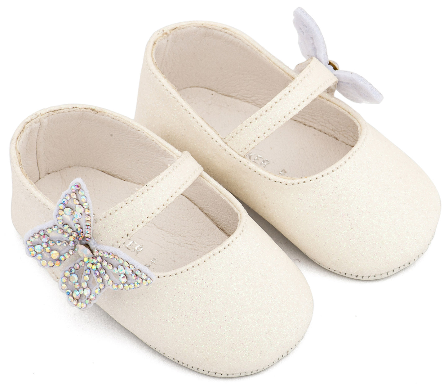 Babywalker Γοβάκι Μονή Μπαρέτα Χρατς με  Στρασένια Πεταλούδα MI1658 Λευκό