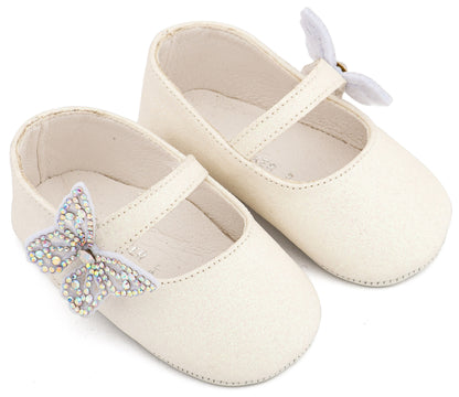Babywalker Γοβάκι Μονή Μπαρέτα Χρατς με  Στρασένια Πεταλούδα MI1658 Λευκό