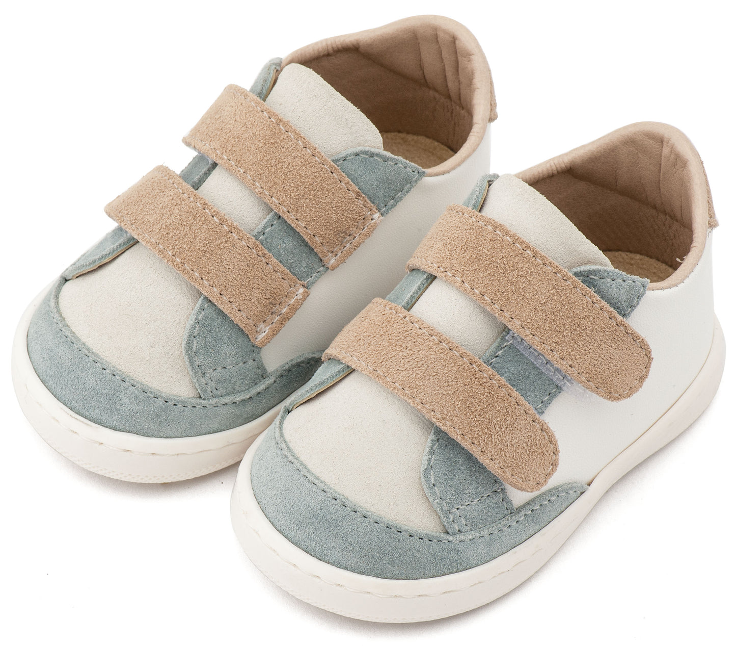 Babywalker Τρίχρωμο Sneakers Διπλή Μπαρέτα Χρατς PRI2125 Λευκό Μίνεραλ Μπεζ