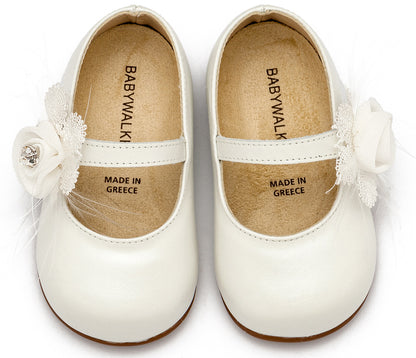 Babywalker Γοβάκι  Μονή Μπαρέτα με Λουλούδι  PRI2640 Εκρού