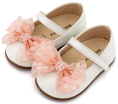 Babywalker Γοβάκι Μονή Μπαρέτα Φιογκάκι Οργάντζας PRI2659 Εκρού Ροζ