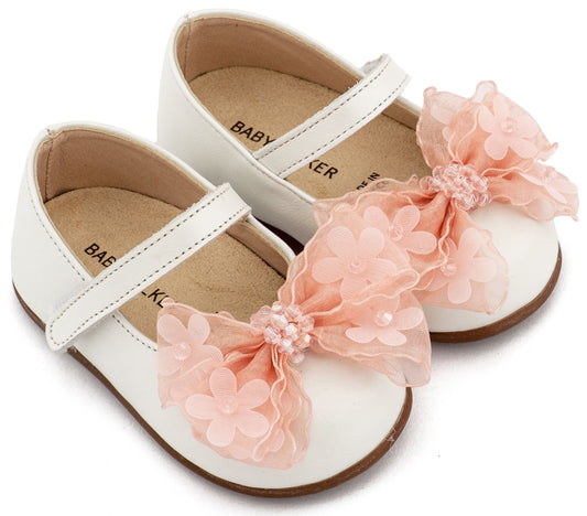 Babywalker Γοβάκι Μονή Μπαρέτα Φιογκάκι Οργάντζας PRI2659 Εκρού Ροζ