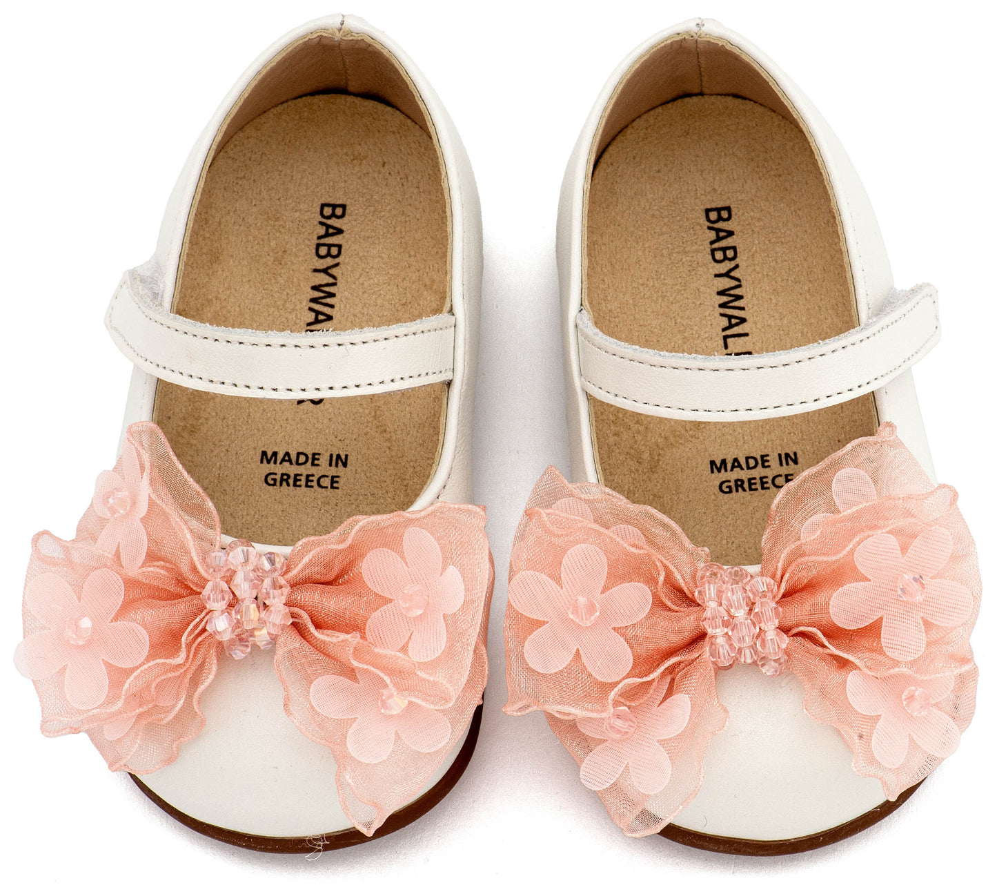 Babywalker Γοβάκι Μονή Μπαρέτα Φιογκάκι Οργάντζας PRI2659 Εκρού Ροζ