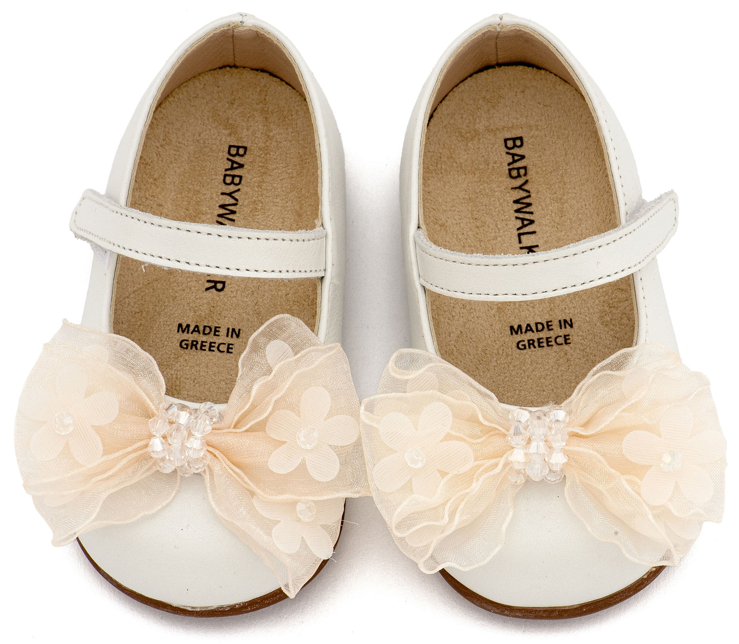 Babywalker Γοβάκι Μονή Μπαρέτα Φιογκάκι Οργάντζας PRI2659 Εκρού