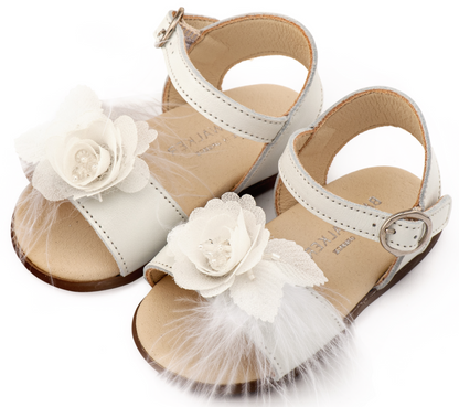 Babywalker Πέδιλο Διακοσμημένο με Χειροποίητο Λουλούδι με Πούπουλα PRI2662 Εκρού