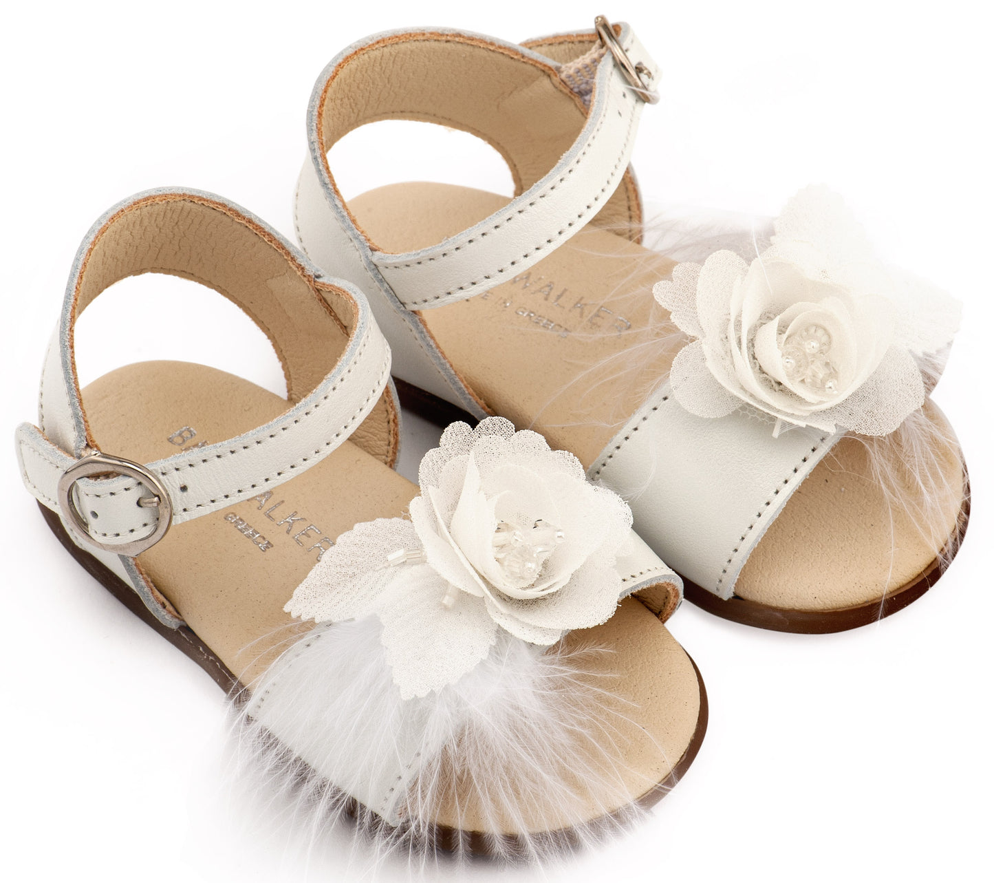 Babywalker Πέδιλο Διακοσμημένο με Χειροποίητο Λουλούδι με Πούπουλα PRI2662 Εκρού