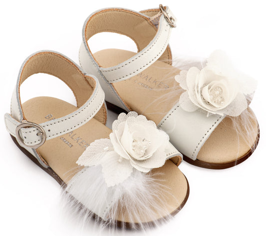 Babywalker Πέδιλο Διακοσμημένο με Χειροποίητο Λουλούδι με Πούπουλα PRI2662 Εκρού