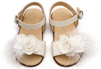 Babywalker Πέδιλο Διακοσμημένο με Χειροποίητο Λουλούδι με Πούπουλα PRI2662 Εκρού