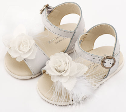Babywalker Πέδιλο Διακοσμημένο με Χειροποίητο Λουλούδι με Πούπουλα PRI2662 Λευκό