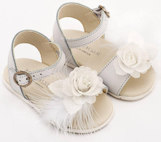 Babywalker Πέδιλο Διακοσμημένο με Χειροποίητο Λουλούδι με Πούπουλα PRI2662 Λευκό