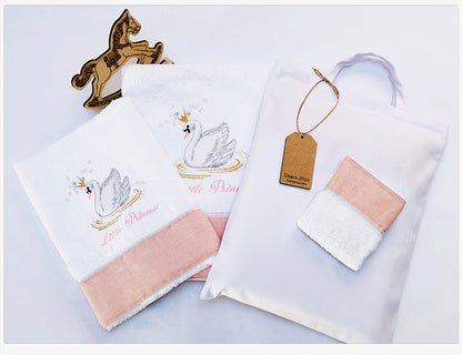 Baby gift set Swan with a Crown pink 17pcs