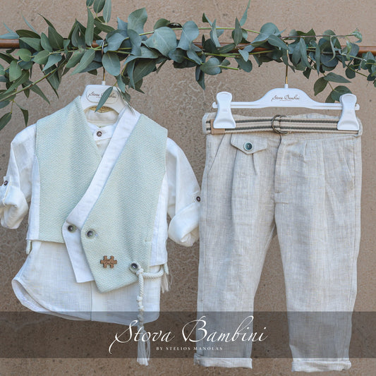 Baptism set SS24B21 beige green 6pcs