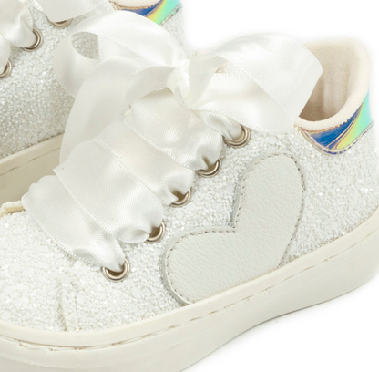 Lace-up sneakers made of glitter fabric EXC5790 white