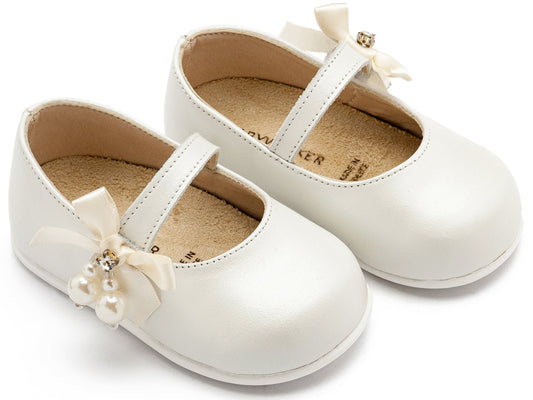 Babywalker Γοβάκι Μονή Μπαρέτα με Φιογκάκι και Πέρλες PRI2646 Εκρού - Artousa