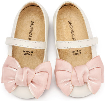 Babywalker Γοβάκι Μονή Μπαρέτα Χρατς με Φιόγκο Οργάντζας BW4857 Εκρού Ροζ - Artousa