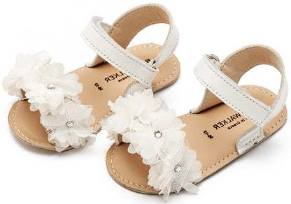 Babywalker Πέδιλο με Chiffon Λουλούδια MI1633 Λευκό - Artousa