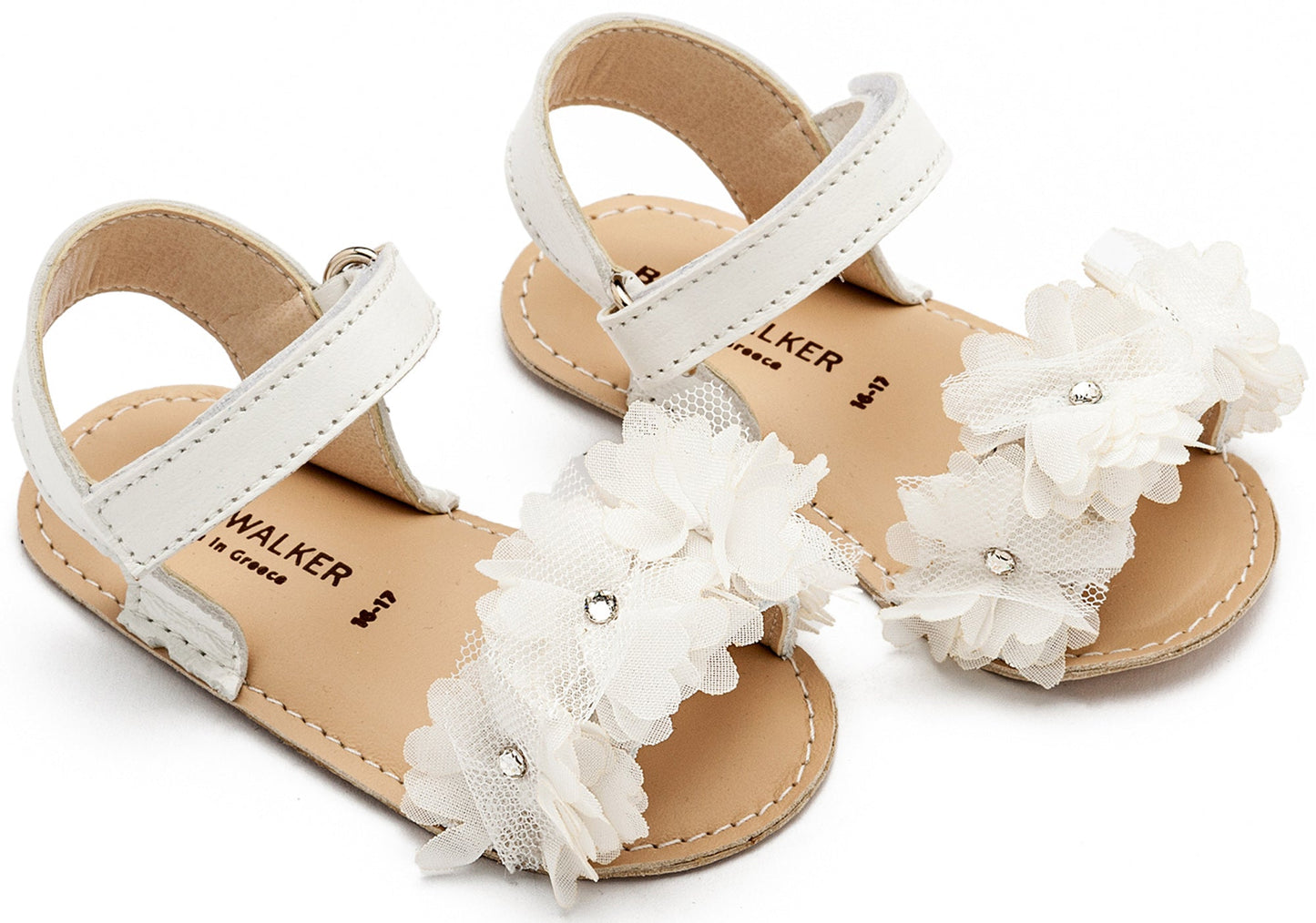 Babywalker Πέδιλο με Chiffon Λουλούδια MI1633 Λευκό - Artousa