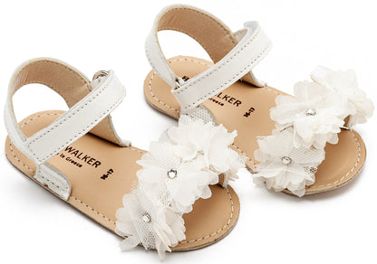 Babywalker Πέδιλο με Chiffon Λουλούδια MI1633 Λευκό - Artousa