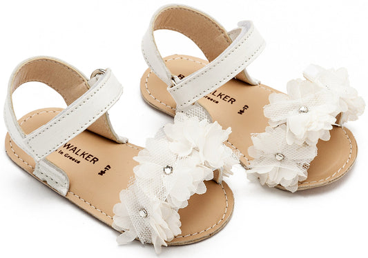 Babywalker Πέδιλο με Chiffon Λουλούδια MI1633 Λευκό - Artousa