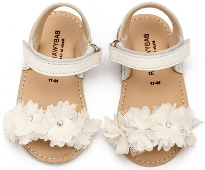 Babywalker Πέδιλο με Chiffon Λουλούδια MI1633 Λευκό - Artousa