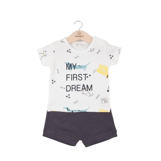 T-shirt shorts set 130901 white-blue 2pcs