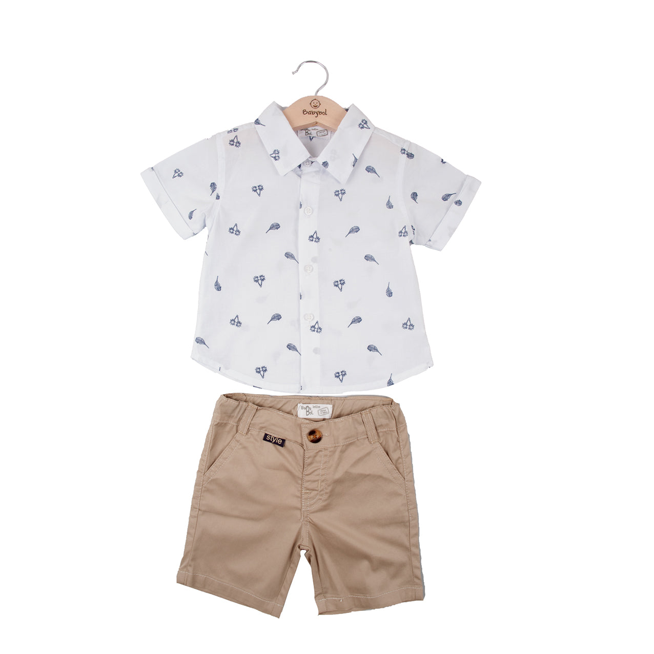 Shirt shorts set 132792 white-beige 2pcs