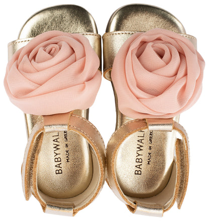 Flower Decorated Leather Sandal BW4729 Rose Gold