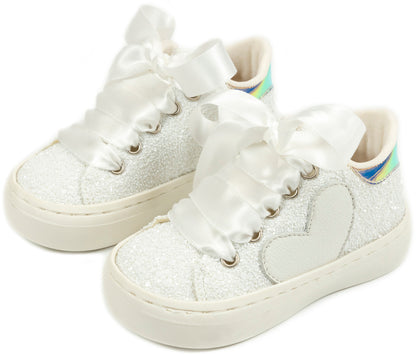 Lace-up sneakers made of glitter fabric EXC5790 white