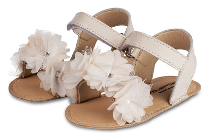 Slipper with Chiffon Flowers MI1633 Ecru