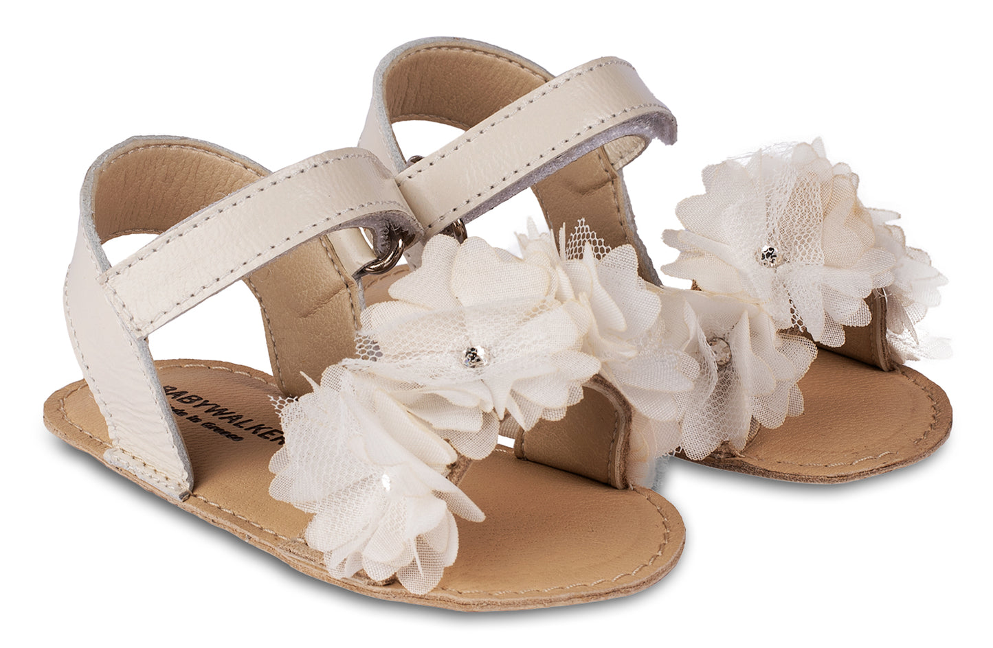 Slipper with Chiffon Flowers MI1633 Ecru