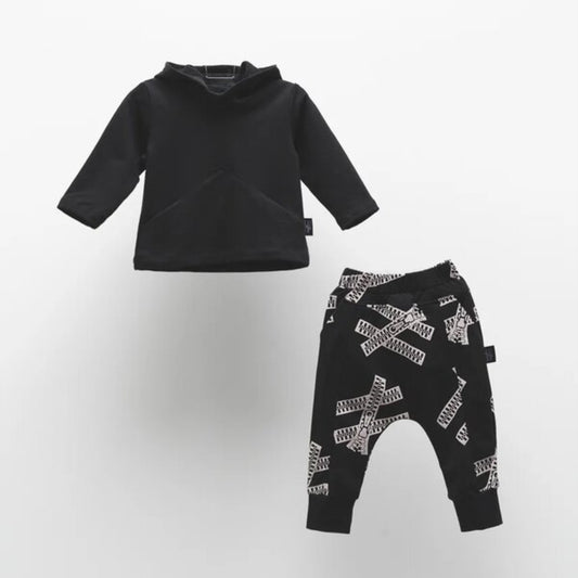 Σετ φόρμας με κουκούλα μαύρη 2τμχ