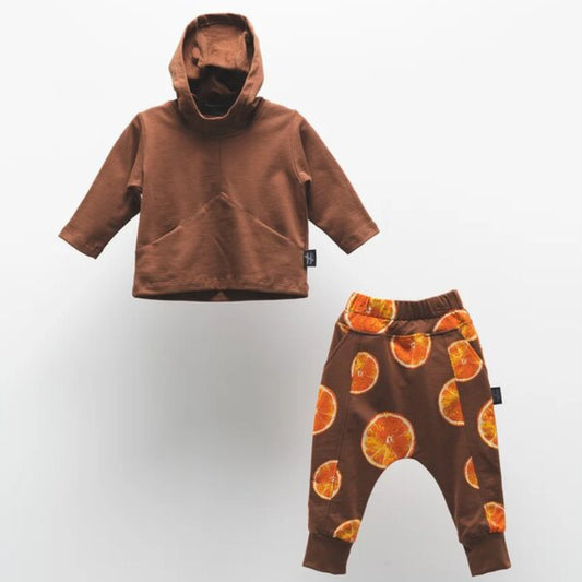 Σετ φόρμας με κουκούλα καφέ 2τμχ