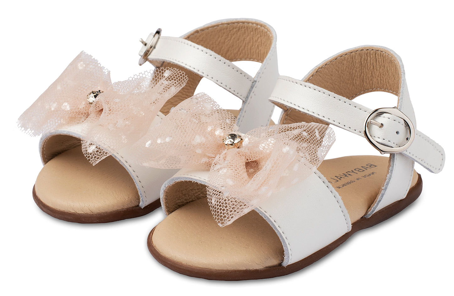 Sandal with Handmade Tulle and Rhinestone Bow PRI2612 Ecru Nude